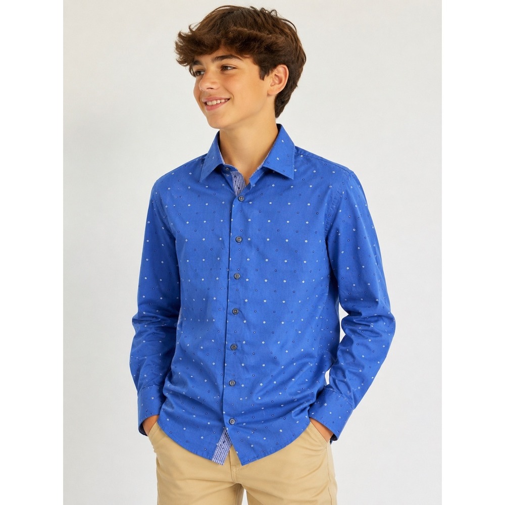 Robert Graham Boys Blue Floral Micro Print Button Down Shirt‎ Long Sleeve